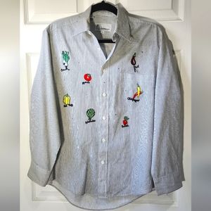 Mili designs blue striped veggies bling blouse women's size Small